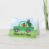 prettige feestdagen Funny Dog in auto Kaart (Voorkant)