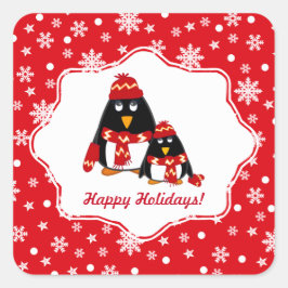 prettige feestdagen. Funny Little Penguins Kerstmi Vierkante Sticker