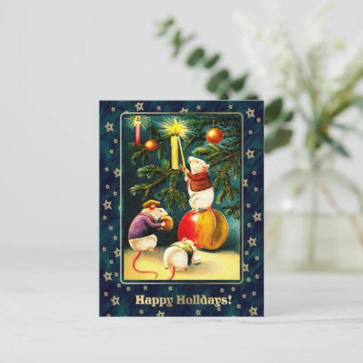 prettige feestdagen.  Funny Mice Kerstmis Briefkaart (Staand voorkant)