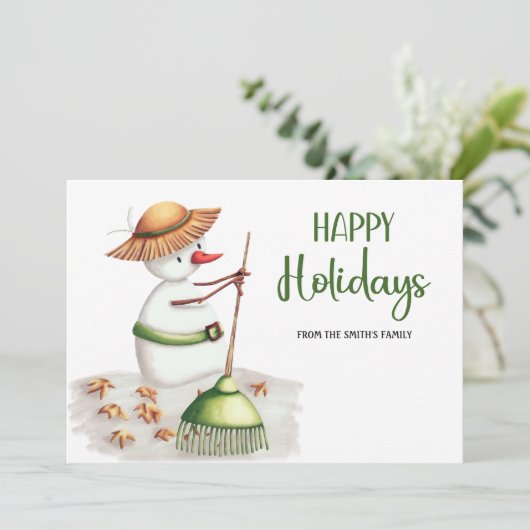 Prettige feestdagen Gardener Snowman Feestdagenkaart (Staand voorkant)