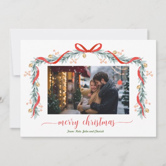 Prettige feestdagen Garland Bell Foto Kerst Kaart (Voorkant)
