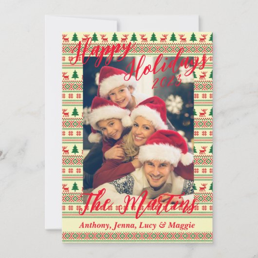 Prettige Feestdagen - Gebreid Patroon Kerstkaart Kaart (Voorkant)