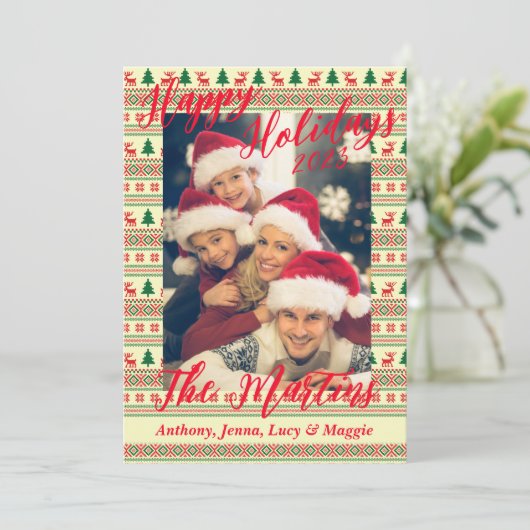 Prettige Feestdagen - Gebreid Patroon Kerstkaart Kaart (Staand voorkant)