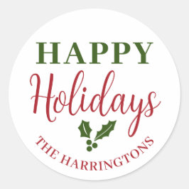 Prettige feestdagen Geef uw familienaam een persoo Ronde Sticker