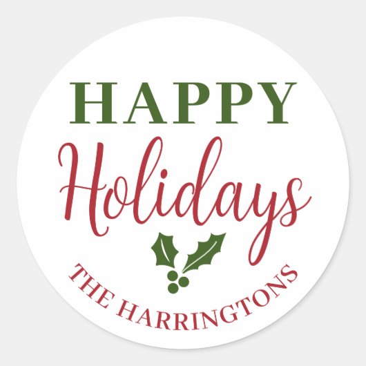 Prettige feestdagen Geef uw familienaam een persoo Ronde Sticker (Voorkant)