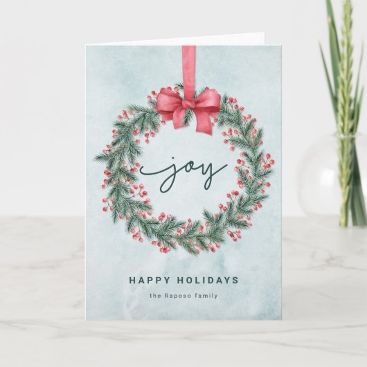 Prettige feestdagen Geïllustreerde Kerstboog Krans Kaart (Voorkant)