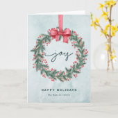 Prettige feestdagen Geïllustreerde Kerstboog Krans Kaart (Gele Bloem)