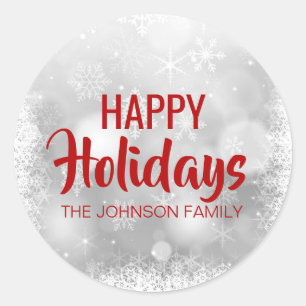 Prettige feestdagen Gepersonaliseerd ROOD Wit Ronde Sticker