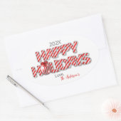 Prettige feestdagen Gepersonaliseerde ballon Ovale Sticker (Envelop)