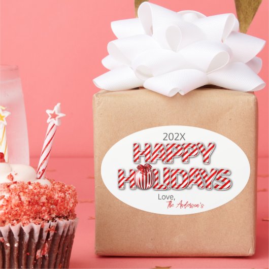 Prettige feestdagen Gepersonaliseerde ballon Ovale Sticker (Feest)