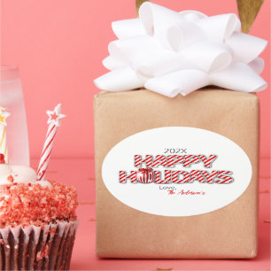 Prettige feestdagen Gepersonaliseerde ballon Ovale Sticker