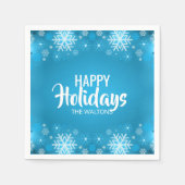 Prettige feestdagen Gepersonaliseerde Blauwe Witte Servetten (Voorkant)