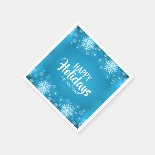 Prettige feestdagen Gepersonaliseerde Blauwe Witte Servetten (Hoek)