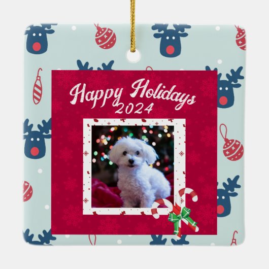 Prettige feestdagen Gepersonaliseerde hondenbezitt Keramisch Ornament (Achterkant)