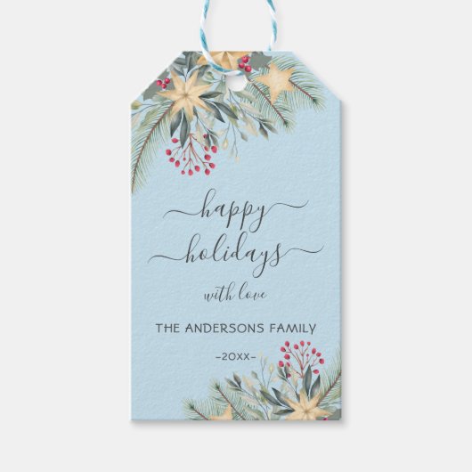 Prettige feestdagen Gepersonaliseerde waterverf Cadeaulabel (Voorkant)