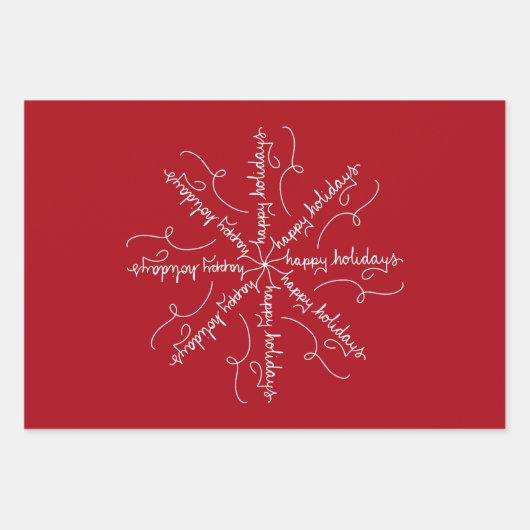 Prettige feestdagen Gestileerde sneeuwvlok op rood Inpakpapier Vel (Voorkant 3)