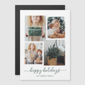 Prettige feestdagen getrokken | Moderne vier fotoc Magnetische Uitnodiging (Voorkant / Achterkant)