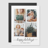 Prettige feestdagen getrokken | Moderne vier fotoc Magnetische Uitnodiging (Voorkant / Achterkant)