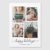 Prettige feestdagen getrokken | Moderne vier fotoc Magnetische Uitnodiging (Voorkant)