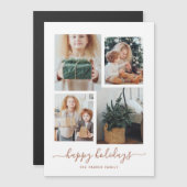 Prettige feestdagen getrokken | Moderne vier fotoc Magnetische Uitnodiging (Voorkant / Achterkant)
