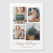 Prettige feestdagen getrokken | Moderne vier fotoc Magnetische Uitnodiging (Voorkant)