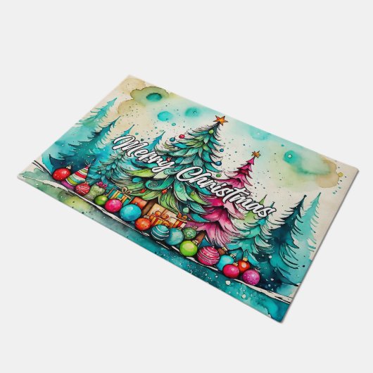 Prettige feestdagen getrokken | Vrolijk kerstfeest Deurmat (Schuin)