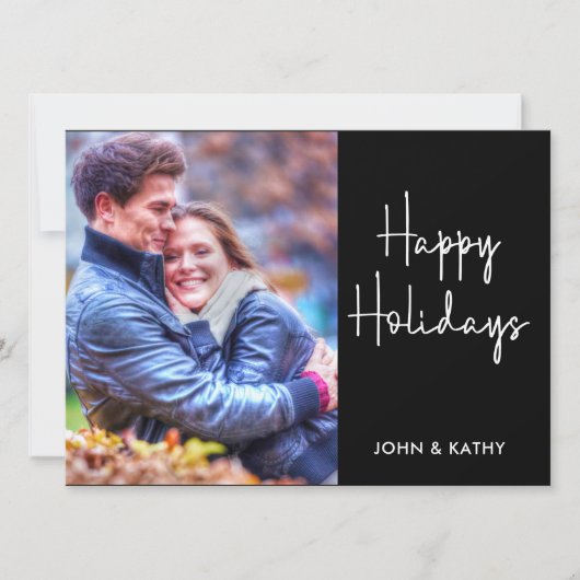 Prettige feestdagen getrokken | Zwarte fotokaart Feestdagenkaart (Voorkant)