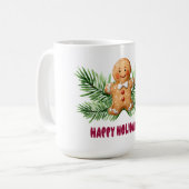 Prettige feestdagen Gingerbread Man & Pine Branche Koffiemok (Voorkant links)