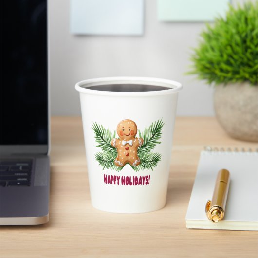 Prettige feestdagen Gingerbread Man & Pine Branche Papieren Bekers (Insitu)