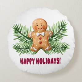 Prettige feestdagen Gingerbread Man & Pine Branche Rond Kussen