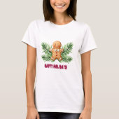 Prettige feestdagen Gingerbread Man & Pine Branche T-shirt (Voorkant)