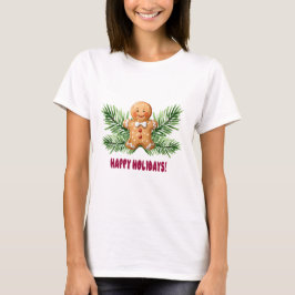 Prettige feestdagen Gingerbread Man & Pine Branche T-shirt