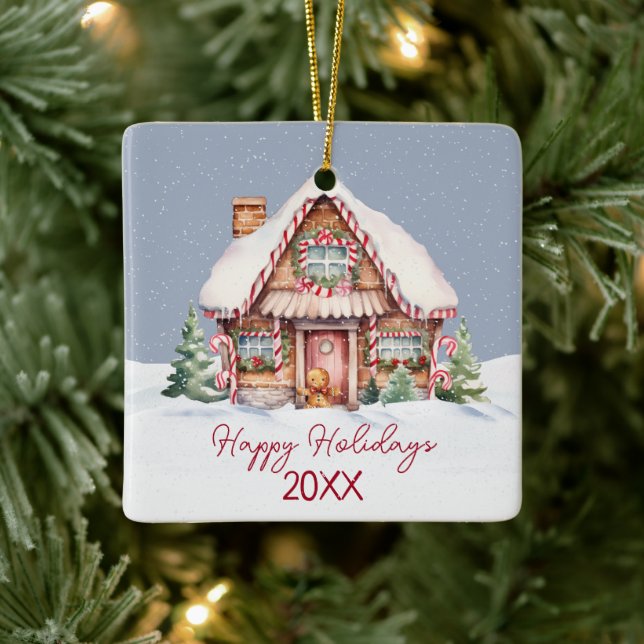 prettige feestdagen Gingerbrood House Keramisch Ornament (Boom)