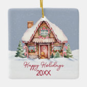 prettige feestdagen Gingerbrood House Keramisch Ornament (Voorkant)