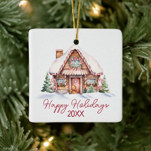 prettige feestdagen Gingerbrood House Keramisch Ornament (Boom)