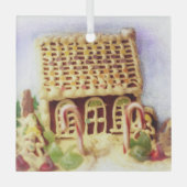 prettige feestdagen Gingerbrood House Square Glas Ornament (Voorkant)