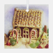 prettige feestdagen Gingerbrood House Square Glas Ornament (Achterkant)