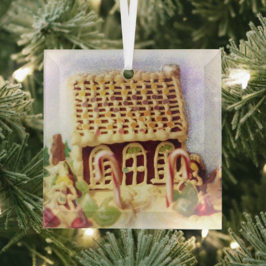prettige feestdagen Gingerbrood House Square Glas Ornament (Insitu)
