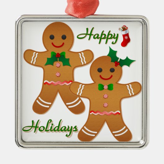 prettige feestdagen Gingerbrood Man Boy Girl Metalen Ornament (Voorkant)