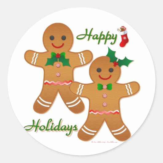 prettige feestdagen Gingerbrood Man Boy Girl Ronde Sticker (Voorkant)