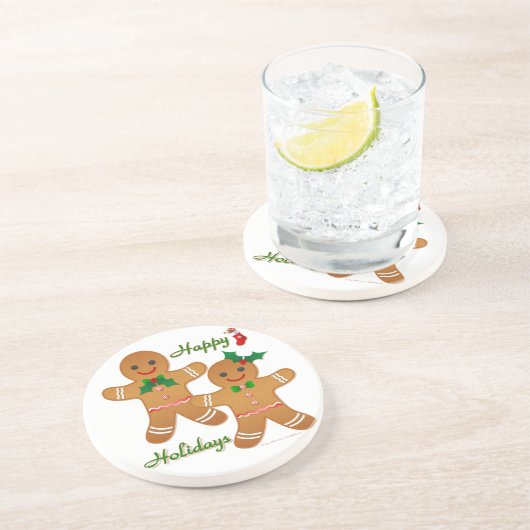 prettige feestdagen Gingerbrood Man Boy Girl Zandsteen Onderzetter (Zijkant)