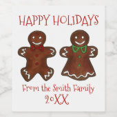 prettige feestdagen Gingerbrood Man Lady Kerstcade Wijn Etiket (Enkel label)