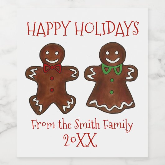 prettige feestdagen Gingerbrood Man Lady Kerstcade Wijn Etiket (Enkel label)