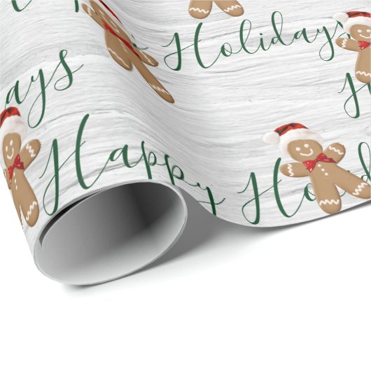 prettige feestdagen Gingerbrood Man op Birch Cadeaupapier (Rol Hoek)