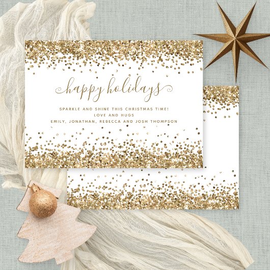 Prettige feestdagen Glam Gold Glitter Borders Feestdagenkaart