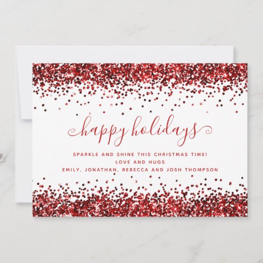 Prettige feestdagen Glam Red Glitter Feestdagenkaart (Voorkant)