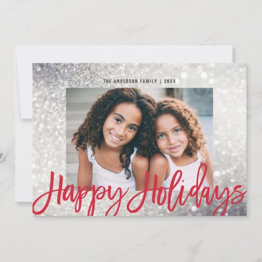 Prettige feestdagen Glam Silver Glitter Feestdagenkaart (Voorkant)