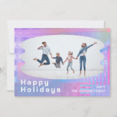 Prettige feestdagen Glitch roze trendy foto kerst Feestdagenkaart (Voorkant)