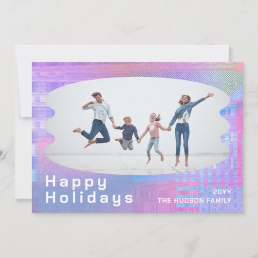 Prettige feestdagen Glitch roze trendy foto kerst Feestdagenkaart (Voorkant)