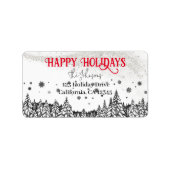 Prettige feestdagen Glitter Kerstbomen Etiket (Voorkant)